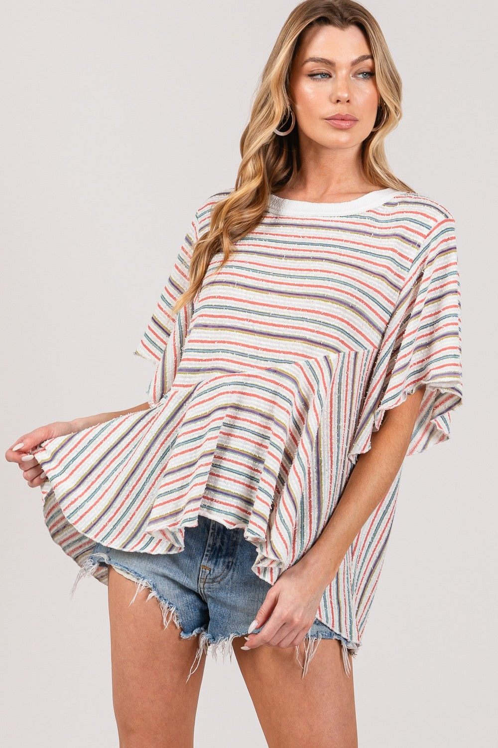 Celebrate Full Size Round Neck Stripe Top