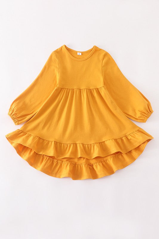 Mustard ruffle girl dress