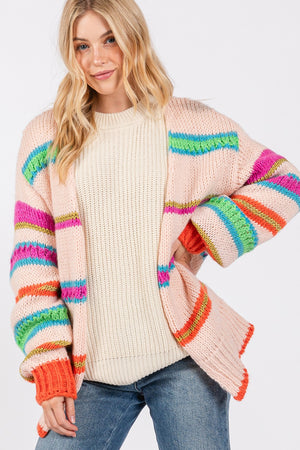 Rainbow Striped Open Front Knit Cardigan