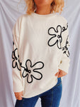 Flower Round Neck Long Sleeve Sweater