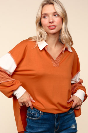 Color Block Exposed Seam Long Sleeve Top