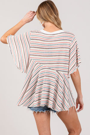 Celebrate Full Size Round Neck Stripe Top