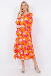 Pick-Up Hem Asymmetric Floral Midi Dress