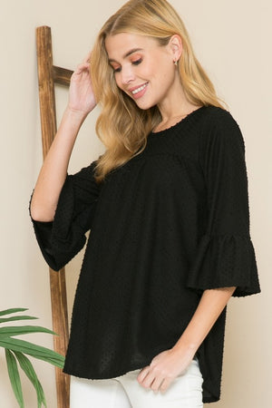 Plus Solid Swiss Dot Bell Sleeve Top