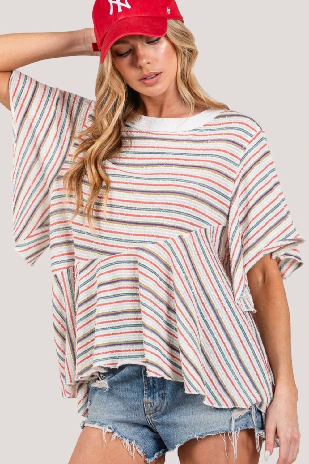 Celebrate Full Size Round Neck Stripe Top