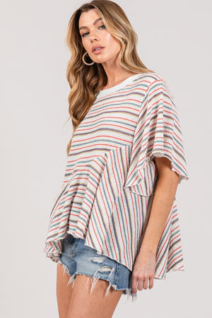 Celebrate Full Size Round Neck Stripe Top