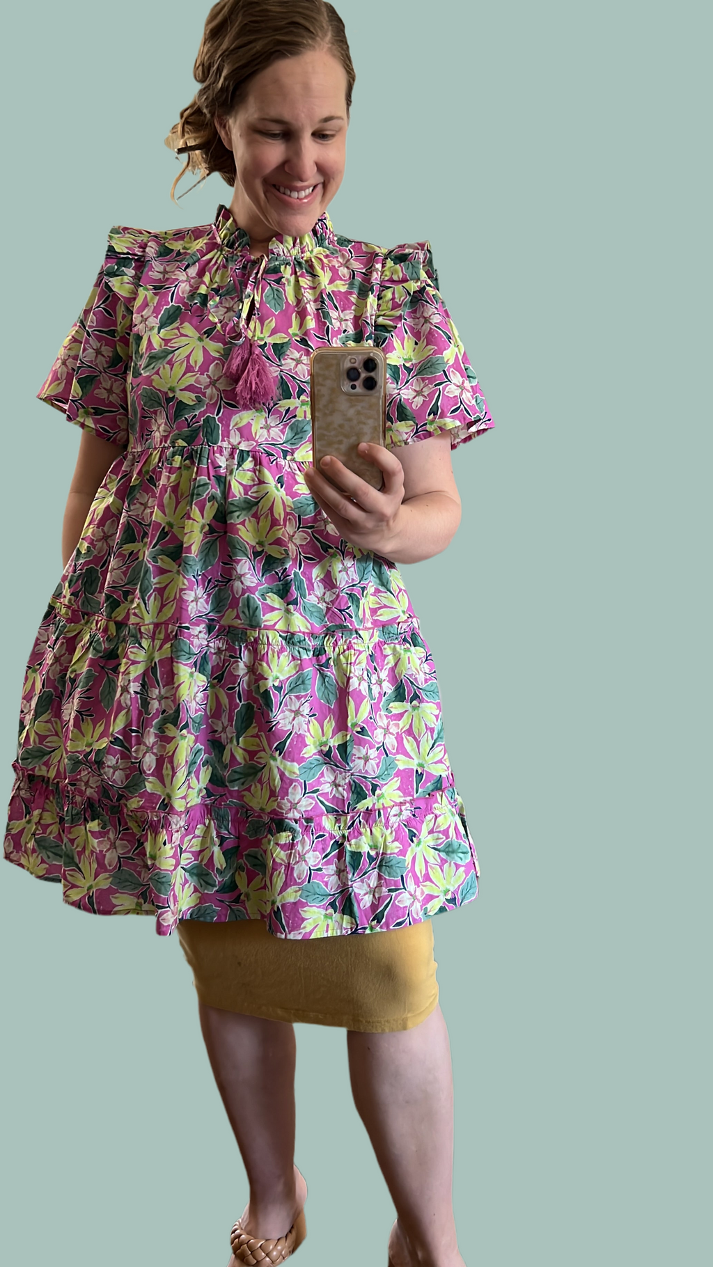 SAGE + FIG Floral Ruffle Short Sleeve Dress