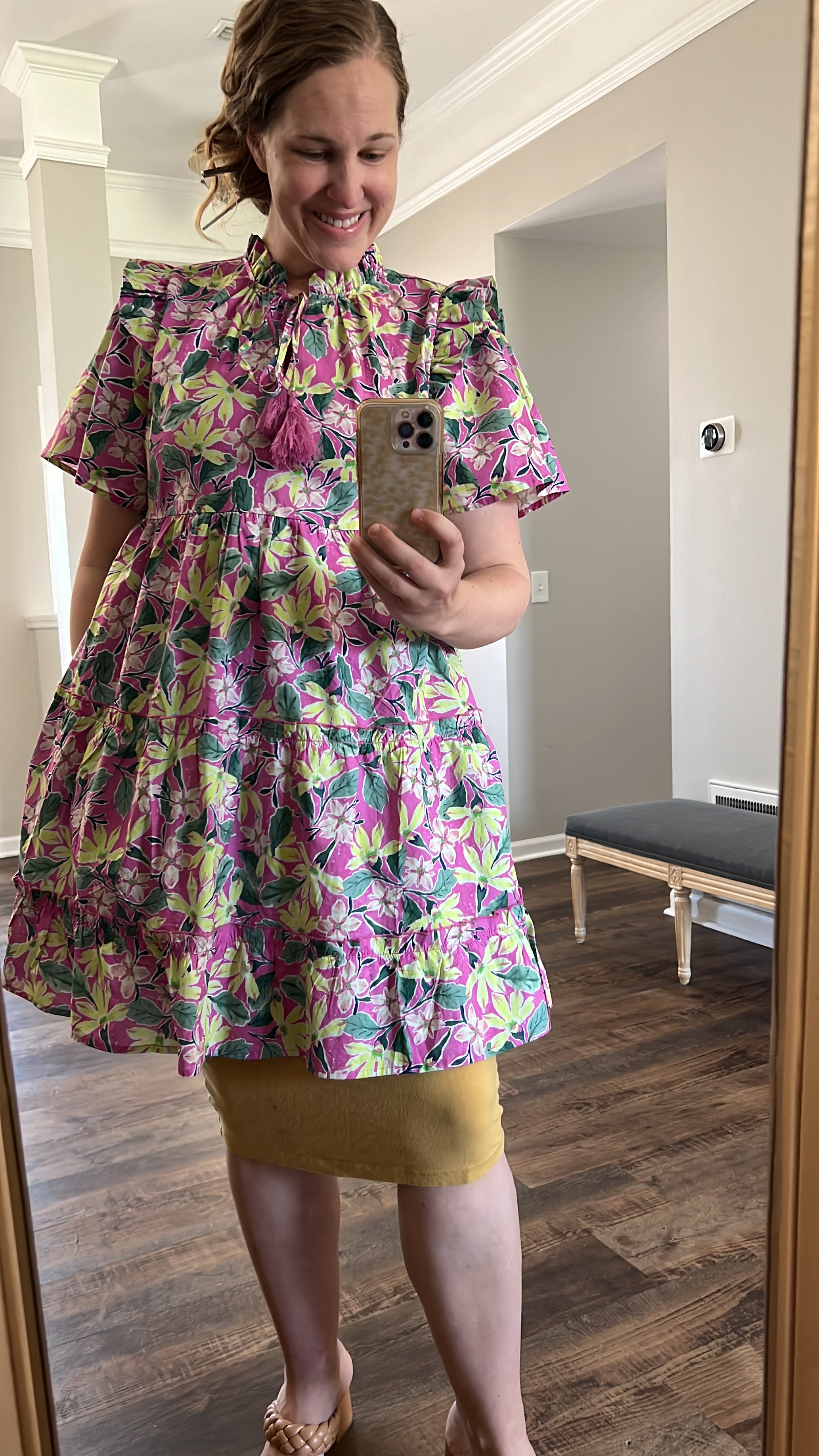 SAGE + FIG Floral Ruffle Short Sleeve Dress