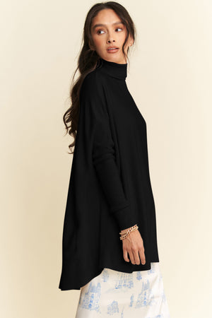 High-Low Turtleneck Long Sleeve Knit Top