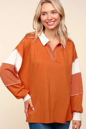 Color Block Exposed Seam Long Sleeve Top