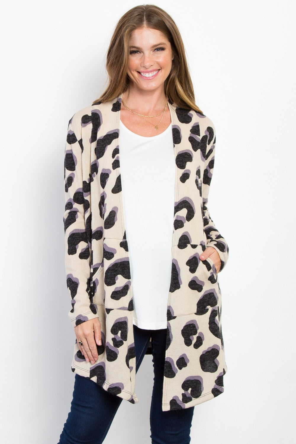 Open Front Knit Cardigan with Pockets