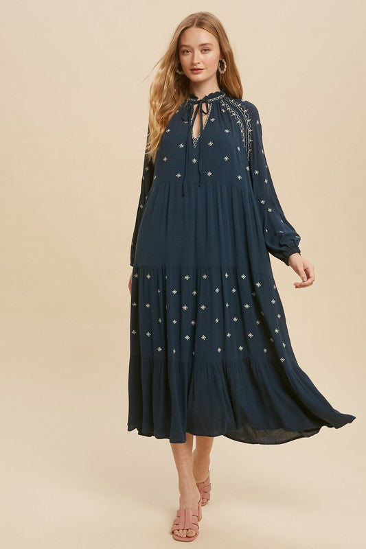 Midnight Teal Dusted Midi Dress