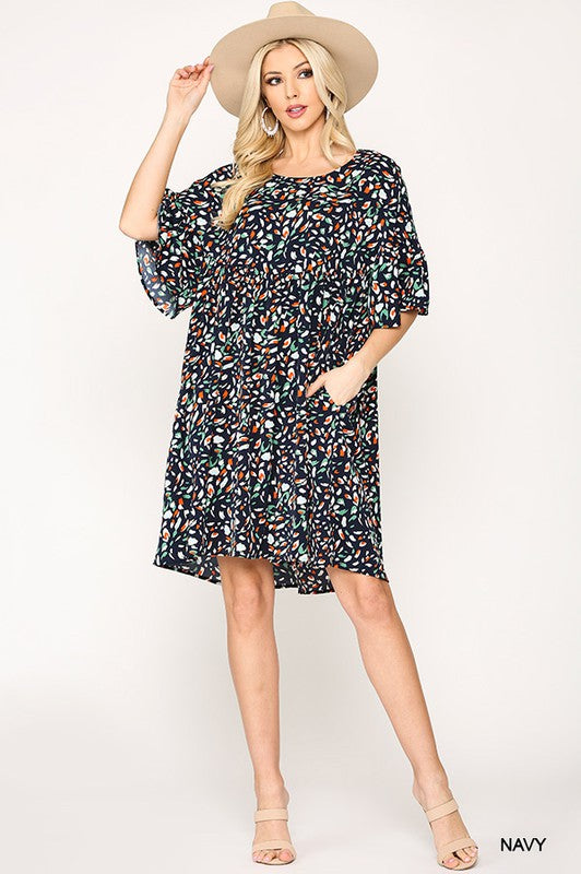 Dot Loose Dress with Side Pocket