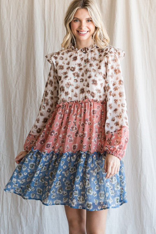 Lina Color Block Tiered Dress