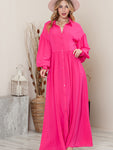 Collared Neck Button-Up Maxi Dress