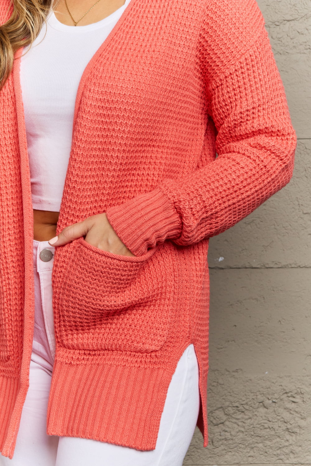 Bright & Cozy Full Size Waffle Knit Cardigan