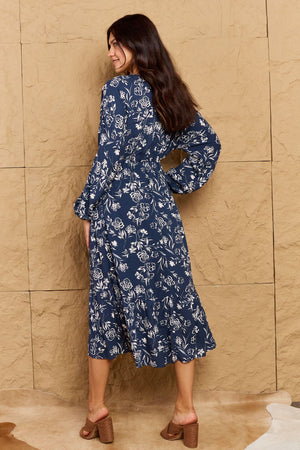 Night Out Full Size Balloon Sleeve Floral Midi Dress